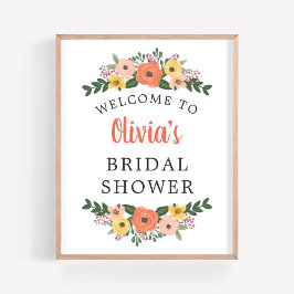 Lyserosa korallblommig bröllopsdusch välkommen poster