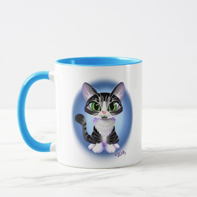 LYSÖGAD RANDIG KATTUNGE av Jeff Willis Art Mugg (Vänster)