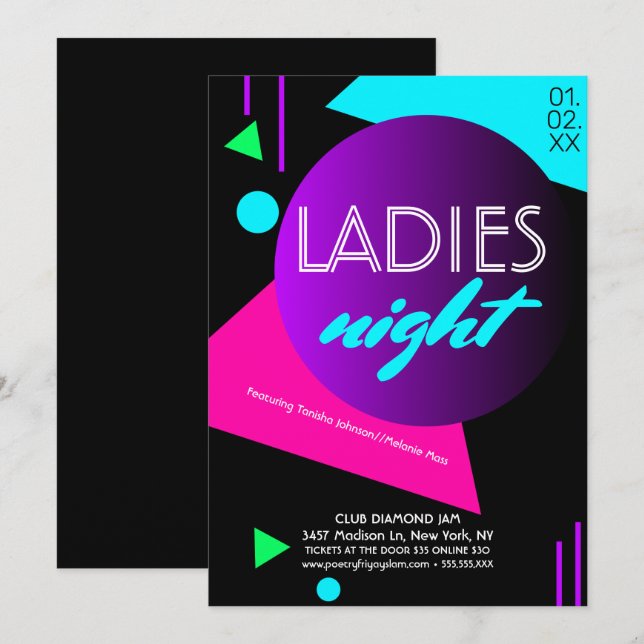 Lysrör Night Club Damernas Reklamblad Inbjudningar (Fram/baksida)