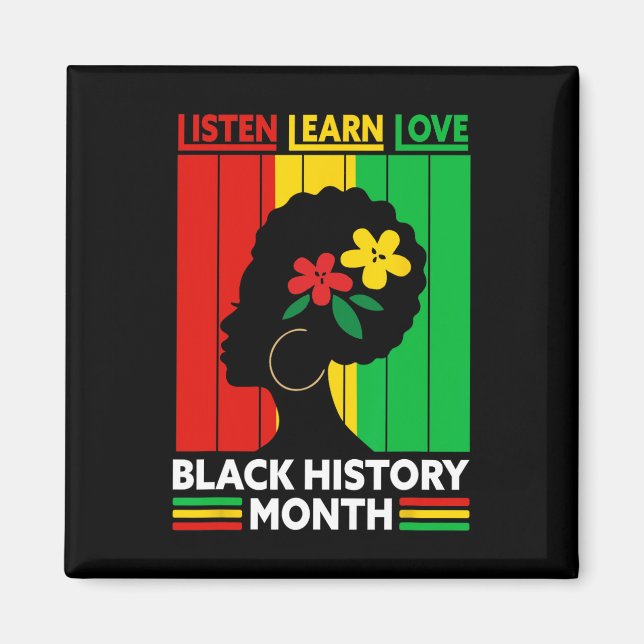 Lyssna Lär Leta Svarta Historik Månad Afrikan Amer Magnet (Framsidan)