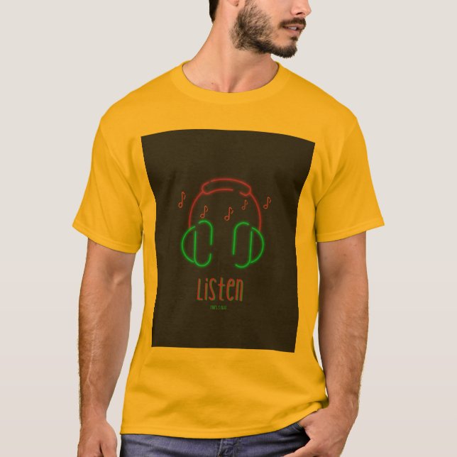 Lyssna Musik Neon Hörlurar T-Shirt (Framsida)