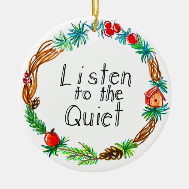 Lyssna på den tysta ornamenten julgransprydnad keramik (Framsidan)
