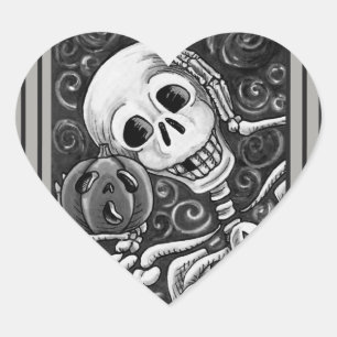 LYSSNA PÅ DIN PUMPKIN, HALLOWEEN SKELETON STICKER HJÄRTFORMAT KLISTERMÄRKE