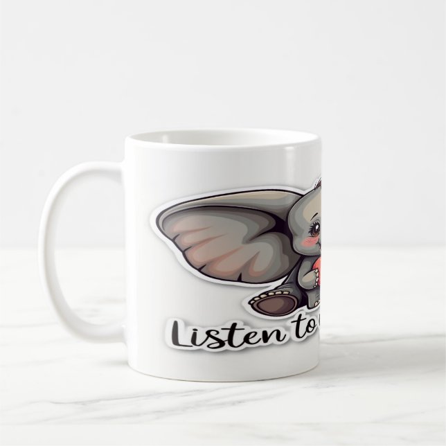 Lyssna på ditt hjärta - inspirerande offertdesign kaffemugg (Vänster)