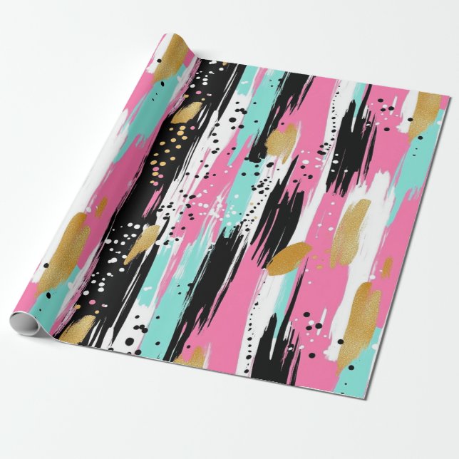 Lyster Mint Guld Lyx Abstrakt Presentpapper (Utrullad)