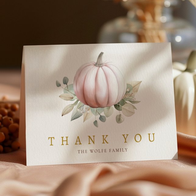 Lyster Pumppa Höst Baby Shower Tacksamhetskort Tack Kort (Little Pumpkin Thank You Card - Blush Pink)