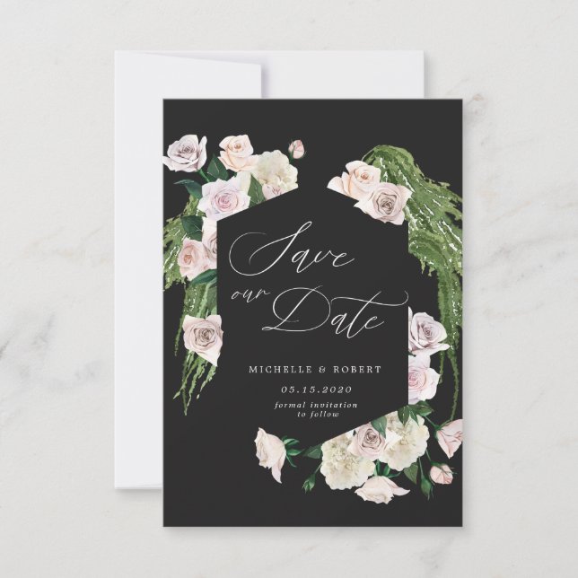 Lyster ros sofistikerad blomsterlig Spara datum-ko Inbjudningar (Framsida)