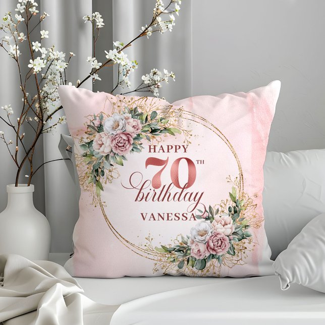 Lysterande dammig rosa boho-kudde 70-årsdag   kudde (Shimmering Dusty Pink Boho Pillow 70th Birthday Pillow)