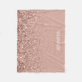 Lysterös rosa roséguld glitter monogram namn lyx fleecefilt