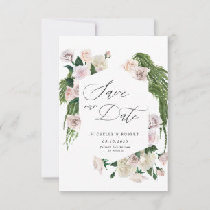 Lysterös sofistikerad blomsterlig Spara datum-kort Inbjudningar