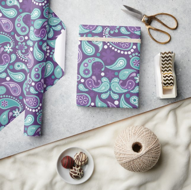Lystna Chic lila och ljusblå Paisley-mönster Presentpapper (Hantverk)