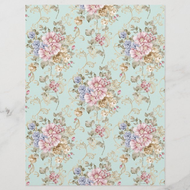 Lystna Rosa Blommig Vintage Scrapbokspapper Brevhuvud (Framsida)