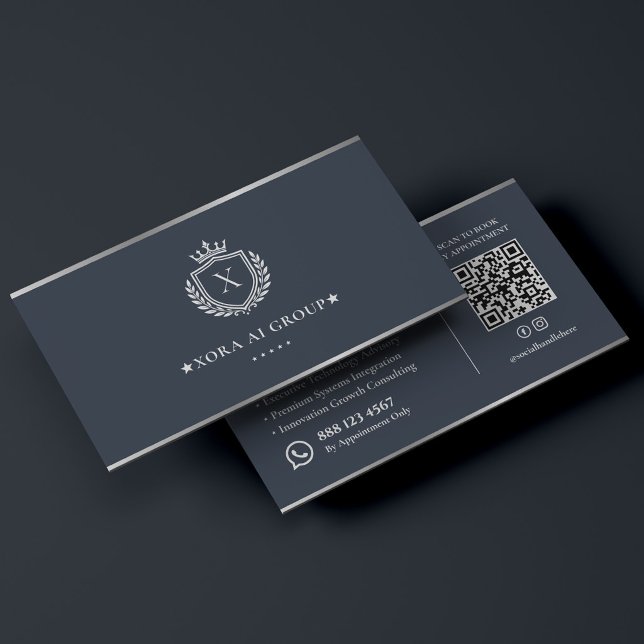 Lyx AI Techkonsult Grafit Silver Crest Visitkort (Luxury AI Tech Consultant Graphite Silver Crest Business Card
)