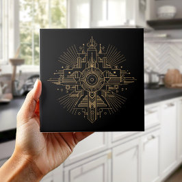 Lyx Art Deco-fläkt Geometriskt Motiv Pat#4 ID1196 Kakelplatta
