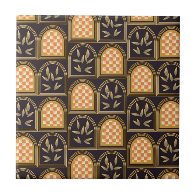Lyx Art Deco Geometrisk Blommig Sömlös Mönster  Kakelplatta (Framsidan)
