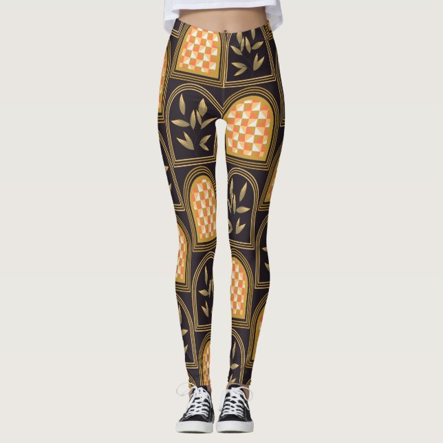 Lyx Art Deco Geometrisk Blommig Sömlös Mönster  Leggings (Framsida)