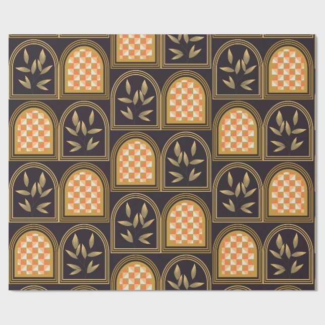 Lyx Art Deco Geometrisk Blommig Sömlös Mönster  Presentpapper (Platt)