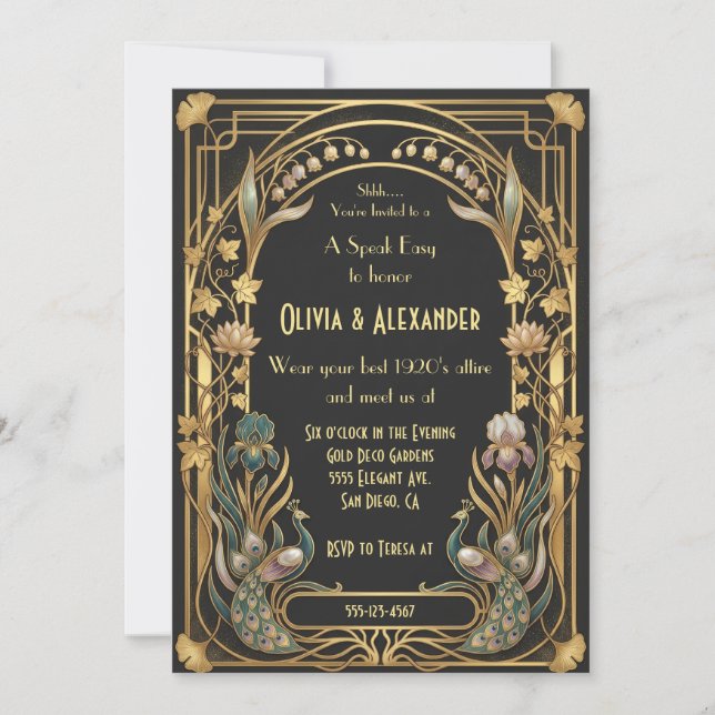 Lyx Art Deco Speakeasy-fest Bröllop Inbjudningar (Framsida)