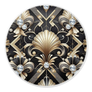Lyx Art Deco Svart & Guld Falska Diamant Keramik Knopp