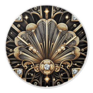 Lyx Art Deco Svart & Guld Falska Diamant Keramik Knopp