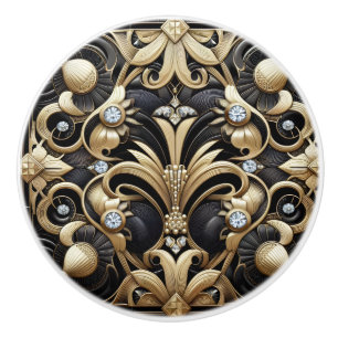 Lyx Art Deco Svart & Guld Falska Diamant Keramik Knopp