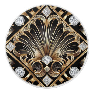 Lyx Art Deco Svart & Guld Falska Diamant Keramik Knopp