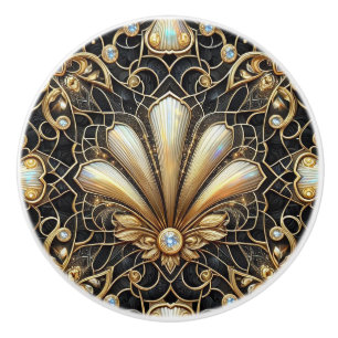 Lyx Art Deco Svart & Guld Falska Diamant Keramik Knopp