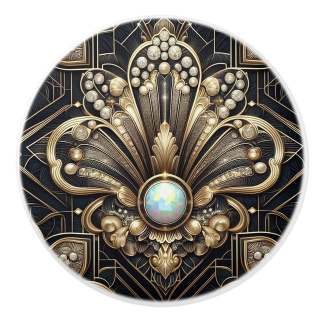 Lyx Art Deco Svart & Guld Falska Diamant Keramik Knopp (Framsidan)