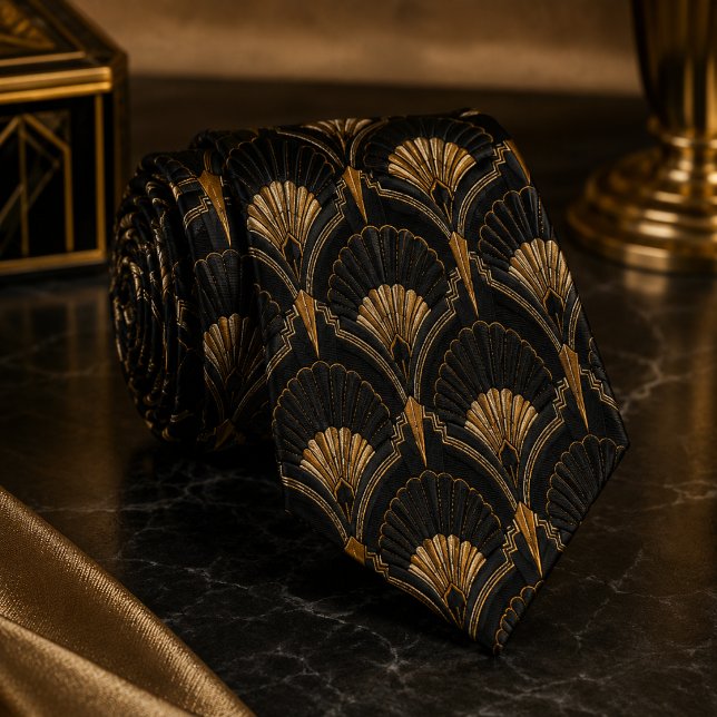 Lyx Art Deco Svart Guld Fläkt Gatsby Bröllop Slips (Skapare uppladdad)
