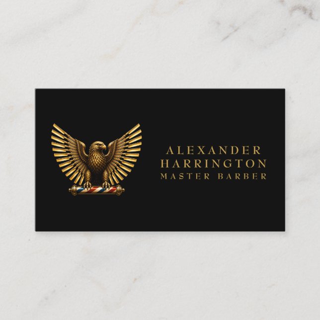 Lyx Barber Shop Logo för Golden Eagle Frisör Visitkort (Framsida)