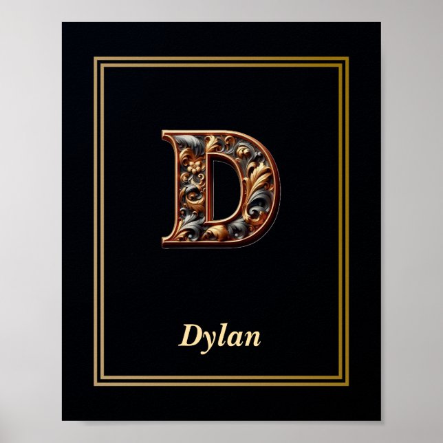 Lyx Barock Bokstav D Monogram Affisch  (Framsidan)