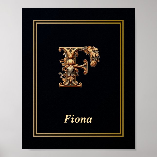 Lyx Barock Bokstav F Monogram Affisch  (Framsidan)