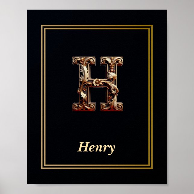 Lyx Barock Bokstav H Monogram Affisch  (Framsidan)