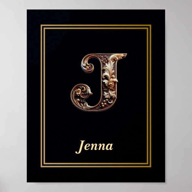 Lyx Barock Bokstav J Monogram Affisch  (Framsidan)