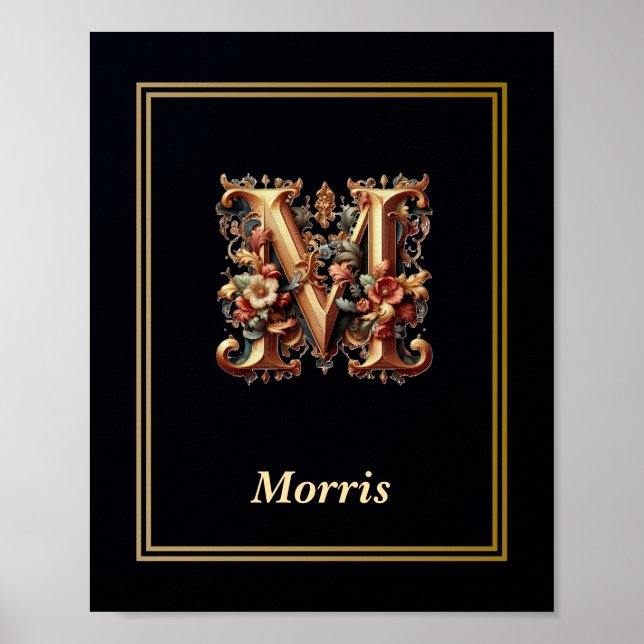 Lyx Barock Bokstav M Monogram Affisch  (Framsidan)