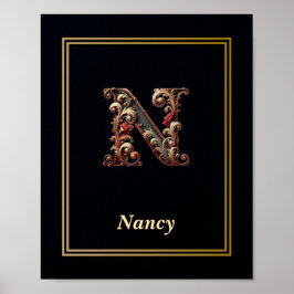 Lyx Barock Bokstav N Monogram Affisch