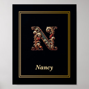 Lyx Barock Bokstav N Monogram Affisch