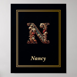 Lyx Barock Bokstav N Monogram Affisch