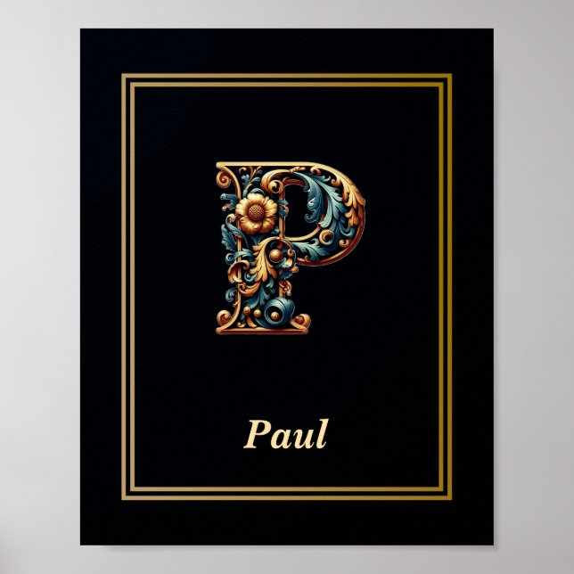 Lyx Barock Bokstav P Monogram Affisch  (Framsidan)