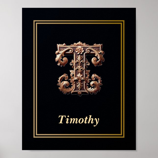 Lyx Barock Bokstav T Monogram Affisch  (Framsidan)