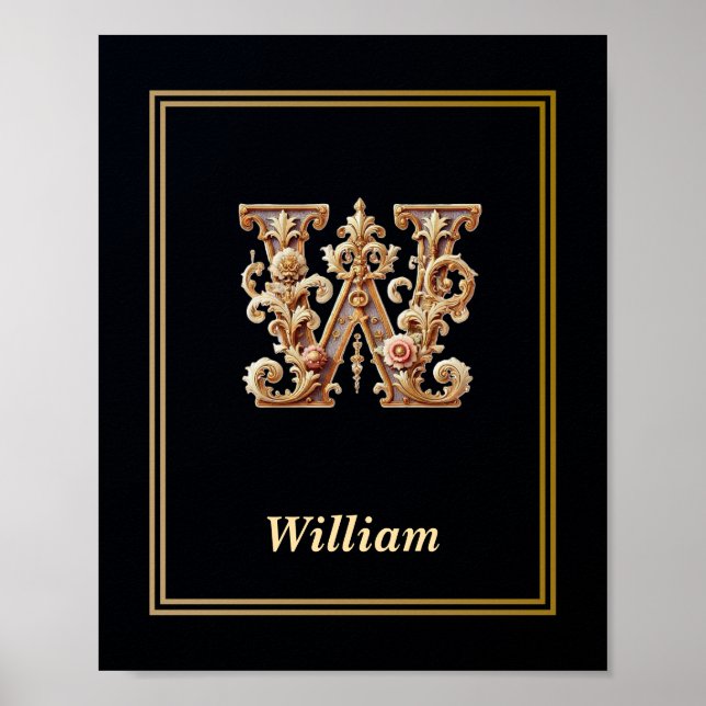 Lyx Barock Bokstav W Monogram Affisch  (Framsidan)