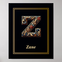 Lyx Barock Bokstav Z Monogram Affisch
