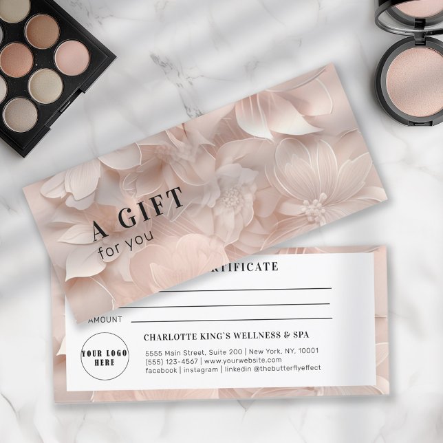 Lyx,  beige, blomma, Logotyp (Luxury, Blush-Beige, Flower, Gift Certificate with your data & your own Logo. Edit & upload easy.)
