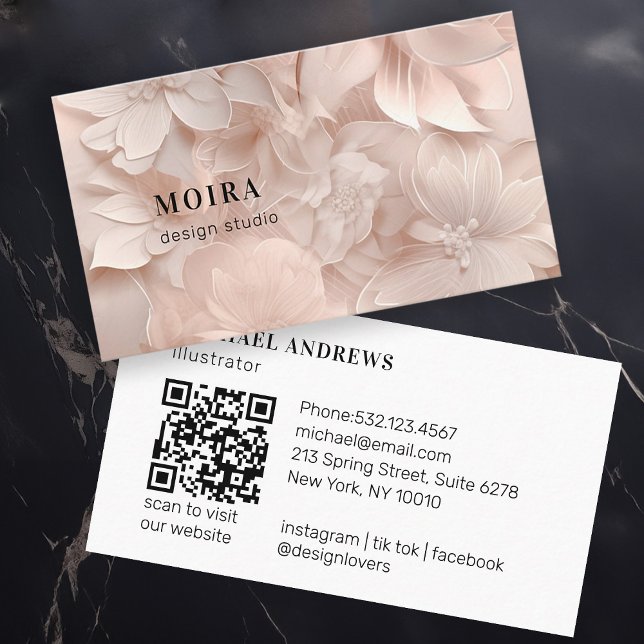 Lyx,  beige, blomma, salon, QR-kod Visitkort (Skapare uppladdad)