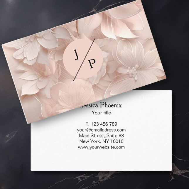 Lyx, -Beige, Circle, Flower, Salon Visitkort (Luxury, Blush-Beige, Flower, Salon Square Business Card)