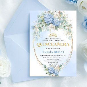 Lyx Boho Blå Blommor Eukalyptus 15-årsdag Inbjudningar