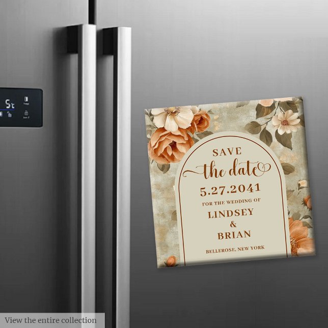 Lyx Boho Rostig Elfenben Salvia Blommig Spara datu Magnet (Luxury Boho Rusty Ivory Sage Floral Save the Date)