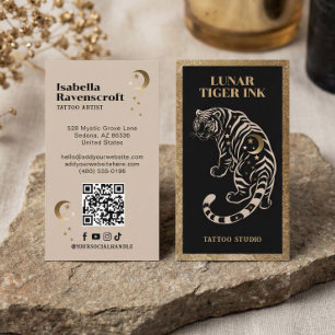 Lyx Celestial Tiger Tatuering Konstnär Svart Guld Visitkort