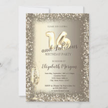Lyx Champagne Glas Guld Konfetti Ram 16-årsdag
