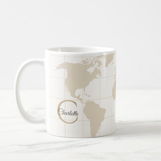 Lyx Champagne Guld Kartmonogram Initial Kaffemugg (Vänster)
